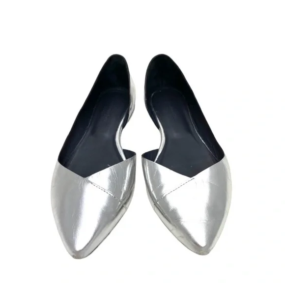 ISABEL Marant ÉTOILE Penn Metallic Silver Leather Point-toe Ballet Flats Size 6 - Picture 3 of 9